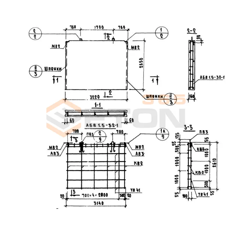 Панели внутренних продольных стен Серия 1.131-1 В 1,5-32-27-16-1