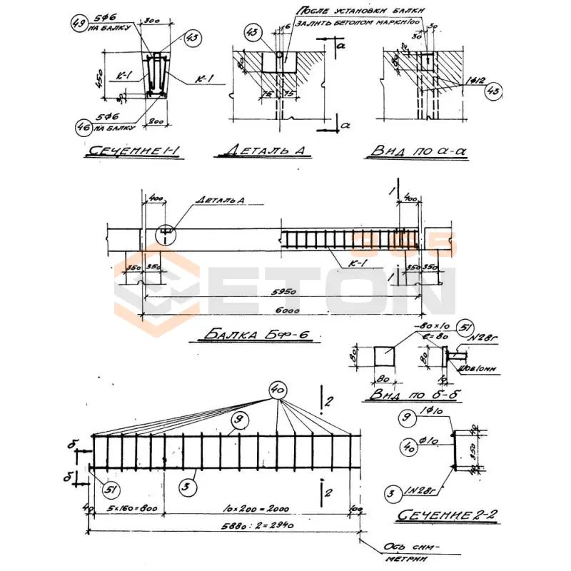 Балки фундаментные серия КЭ 01-15 ( КЭ 01-01 ) БФ 6
