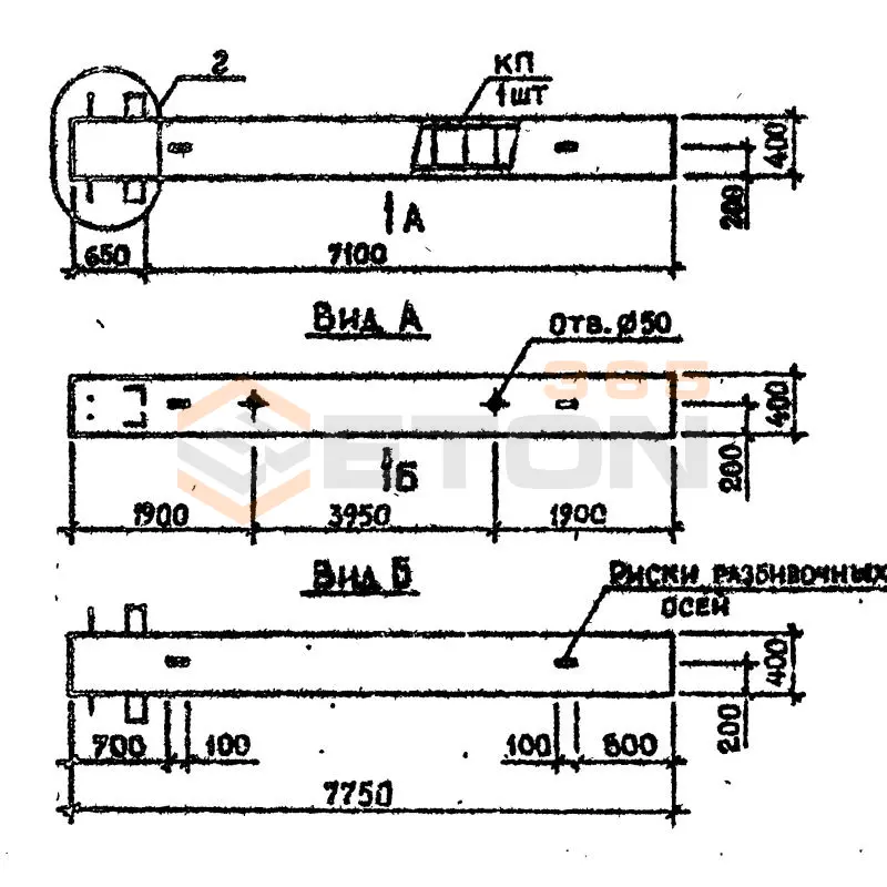 Колонны сечением 400х400 мм для зданий с высотами этажей 7,0 и 8,0 м Серия 1.020.1-2с/89 1КБ 70-77-2 с