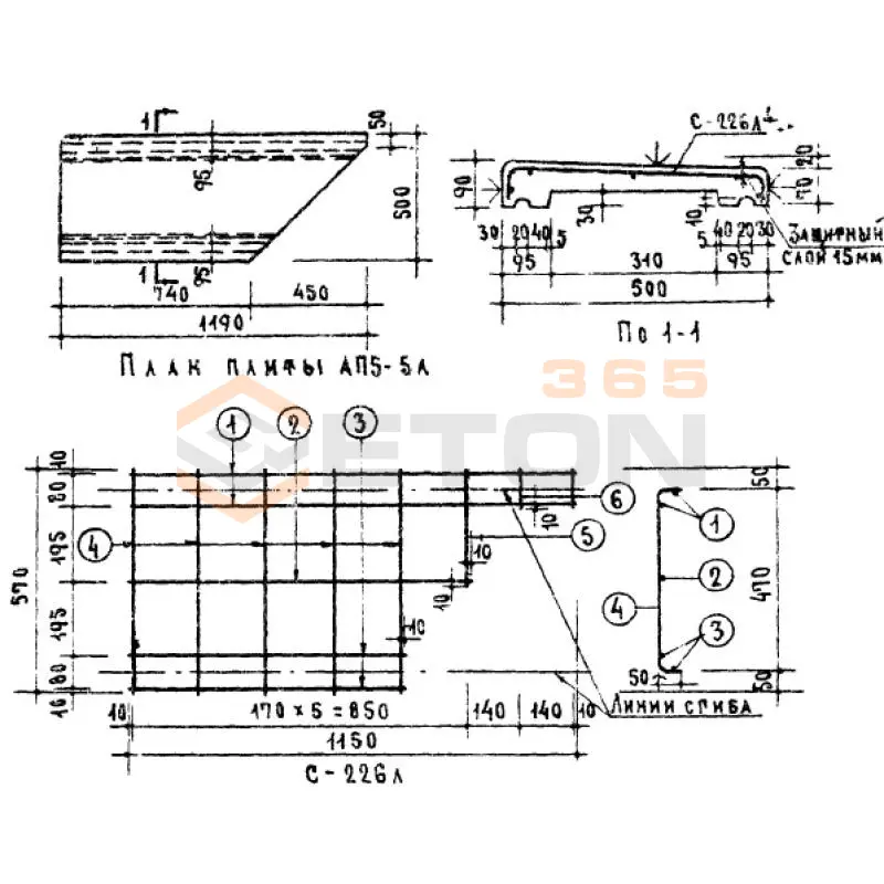 Плиты парапетные Серия ИИ 03-02 Альбом 15-64 АП 5-5 л