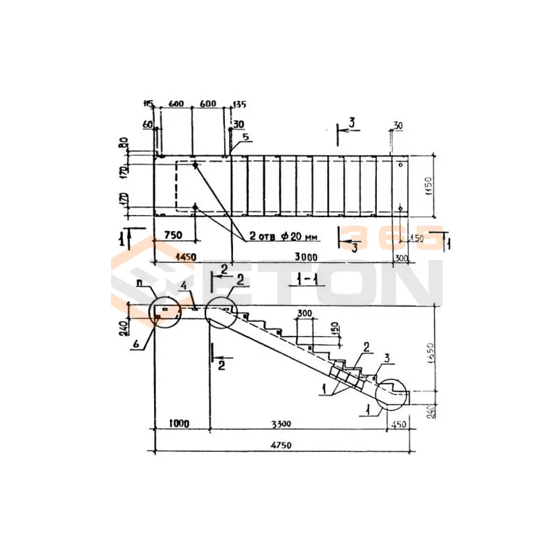 Лестничные марши ребристые с полуплощадками ЛМП ГОСТ 9818-85 ЛМП 57-11-17-5-13 (ГОСТ 9818-85)