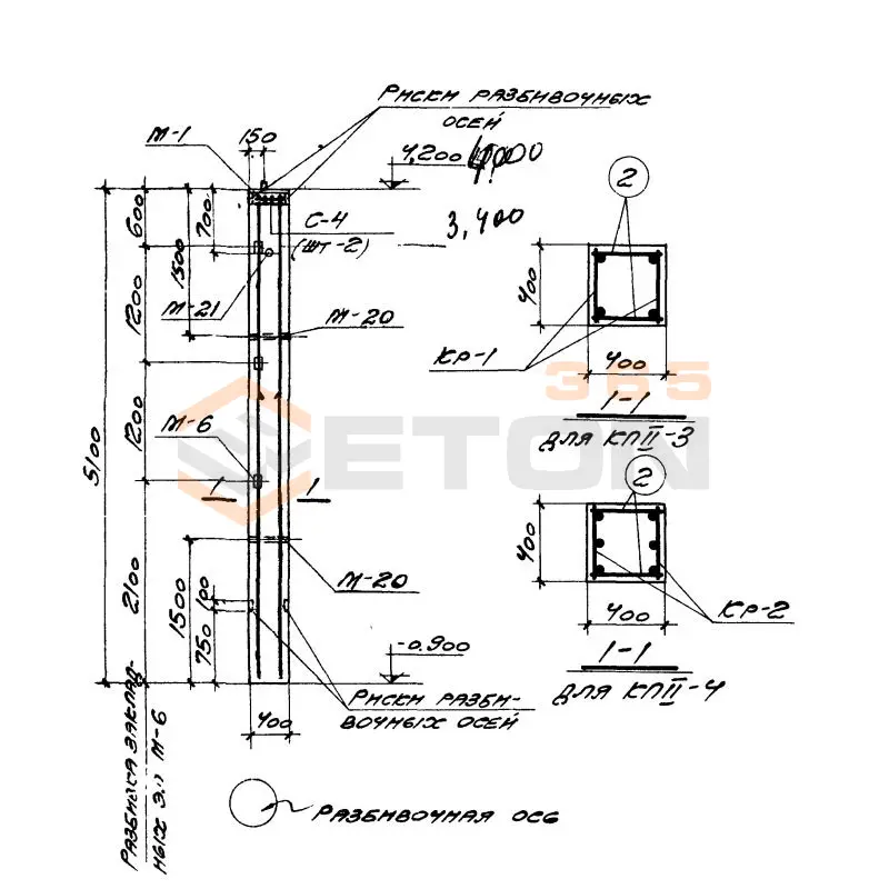 Колонны железобетонные для одноэтажных зданий предприятий типа (К) Серия 1.423.1-3/88 (1.423-3) 5К 48