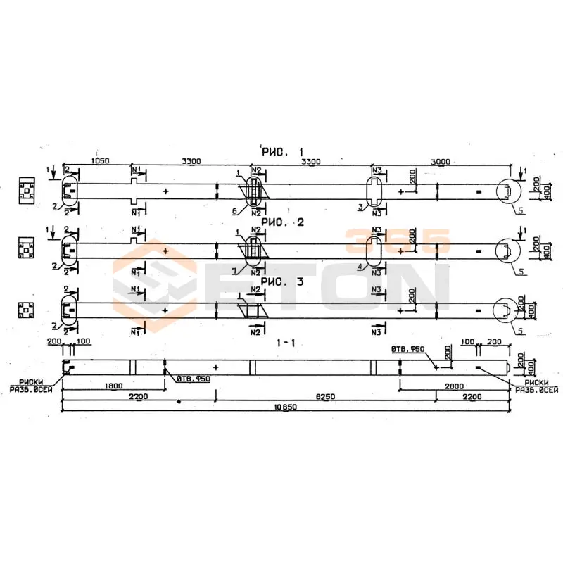 Колонны для зданий с высотой этажа 2,8 и 3,3 м серия 1.020-1/87 ( 1.020.1-7, 1.020-1/83, ИИ 04-1, 1.020.1-3пв ) 3КНД 4-33-2-19 пв
