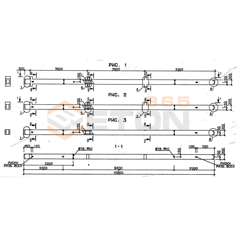 Колонны сечением 300х300 серия 1.020-1/87 ( 1.020.1-7, 1.020-1/83, ИИ 04-1, 1.020.1-3пв ) 3КД 3-36-2-4 пв