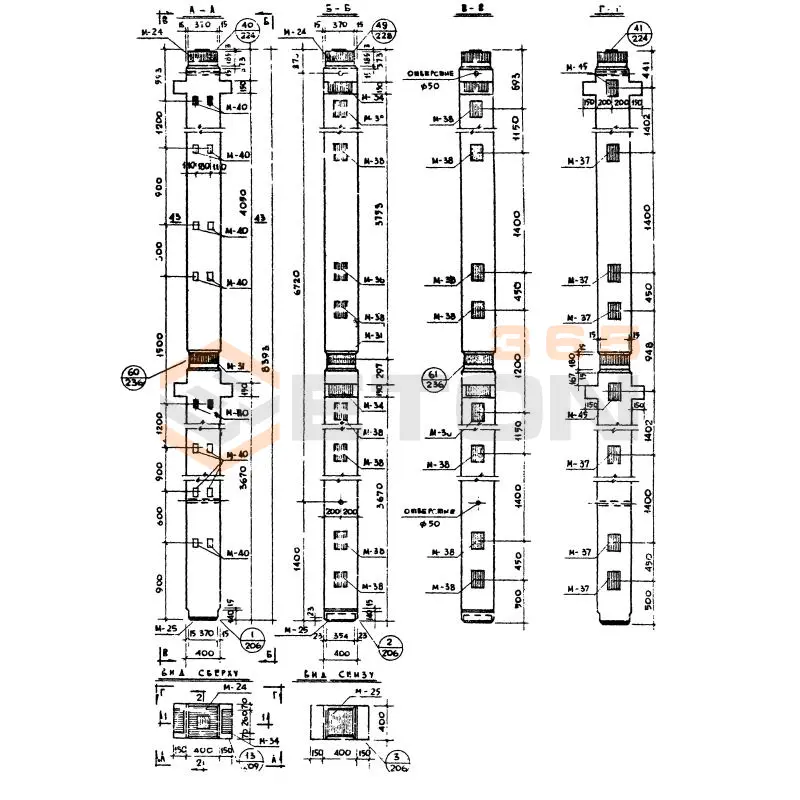 Колонны сечением 400х400 Серия ИИ 04-2 К2Л 29-84-4 а