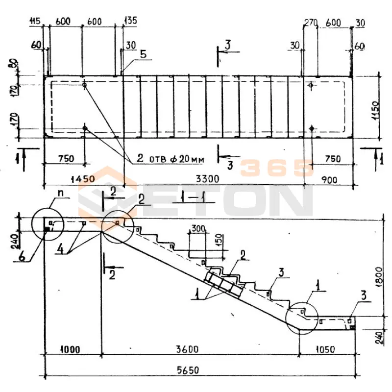 Лестничные марши ребристые с полуплощадками ЛМП серия 1.050.1-2 ЛМП 57-11-18-5-1 с