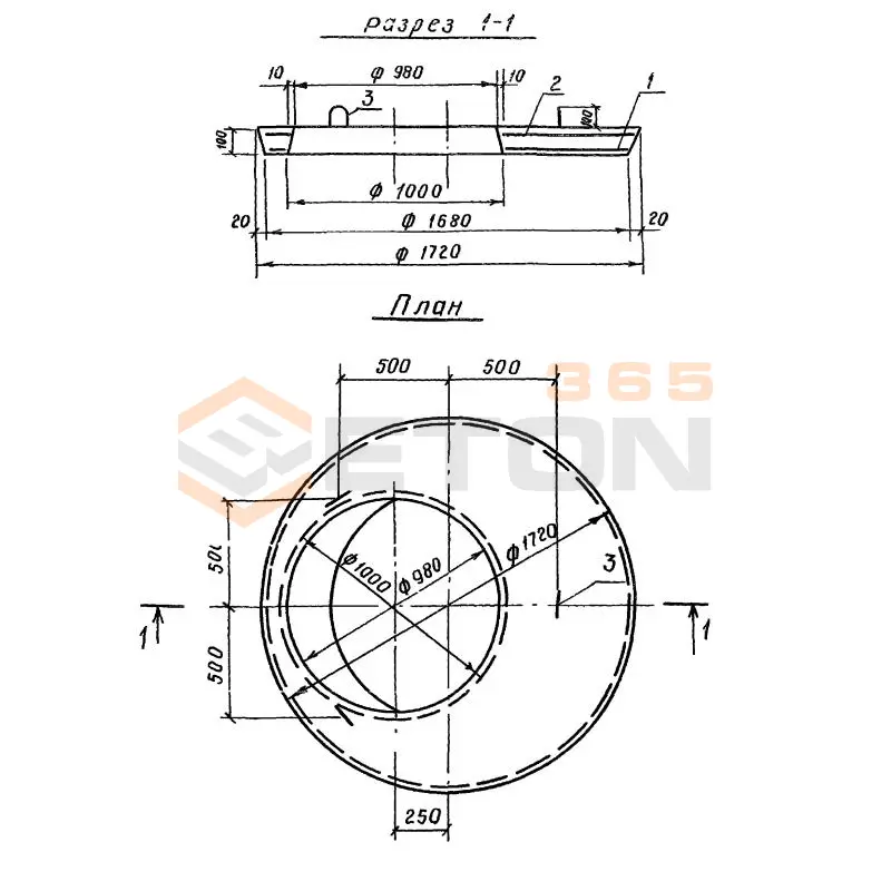 Плиты перекрытия колодцев Серия 3.820-23 ПП 15-2-1 г