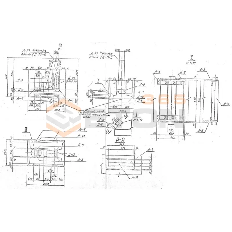 Подножники под анкерно-угловые опоры с моденизированным оголовником Серия 3.407.1-115 Ф 6 Ам