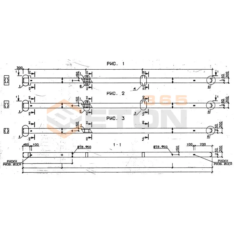 Колонны для зданий с высотой этажа 2,8 и 3,3 м серия 1.020-1/87 ( 1.020.1-7, 1.020-1/83, ИИ 04-1, 1.020.1-3пв ) 3КД 3-33-1,4