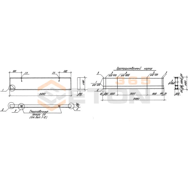 Панели стеновые толщиной 250 мм Серия 1.030.1-1/88 ПС 63-12-2,5-2 л