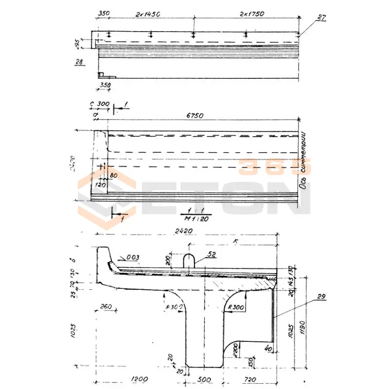 Балки ребристые пролетного строения Серия 3.501.1-146 Б 135 к2 м АII