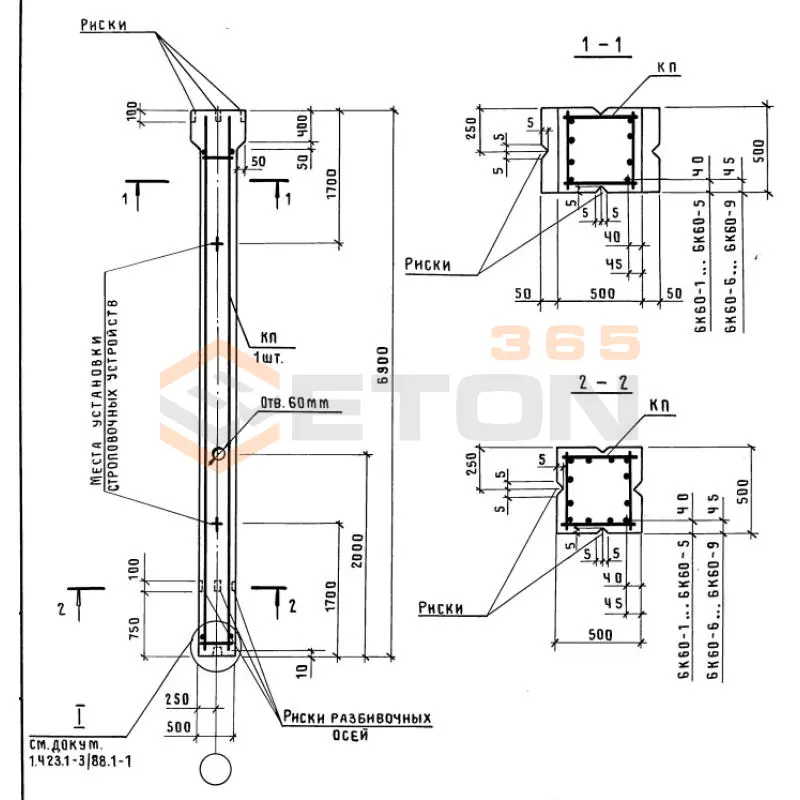 Колонны железобетонные Серия 1.423.1-3/88 6К 60-3 м3