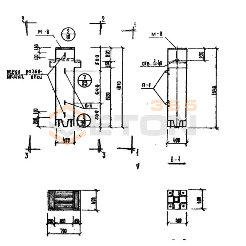 Колонны сечением 400х400 Серия ИИ 04-2 КВР 424-24