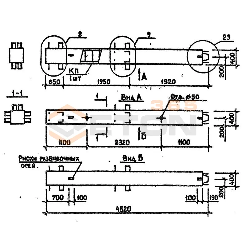 Колонны сечением 400х400 мм для зданий с высотами этажей 5,4-6,0 и 6,0 (7,2) м Серия 1.020.1-2с/89 7КВ 54-45-5 с