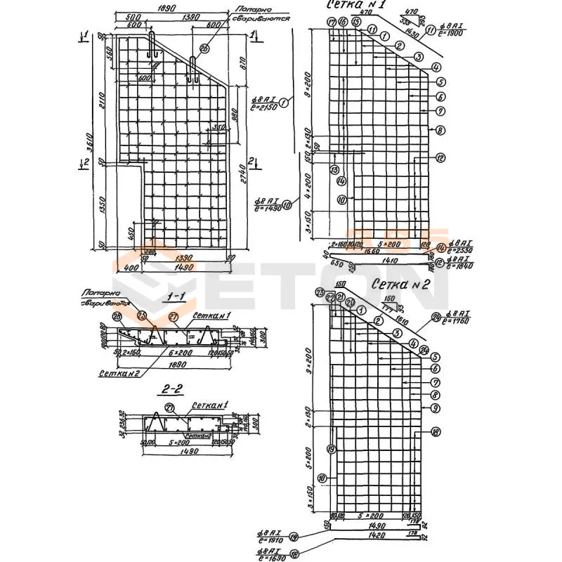 Откосные стенки серия 3.501.1-177.93 (3.501.1-126, 3.501-104, Шифр 2175рч) Блок 57 п/л