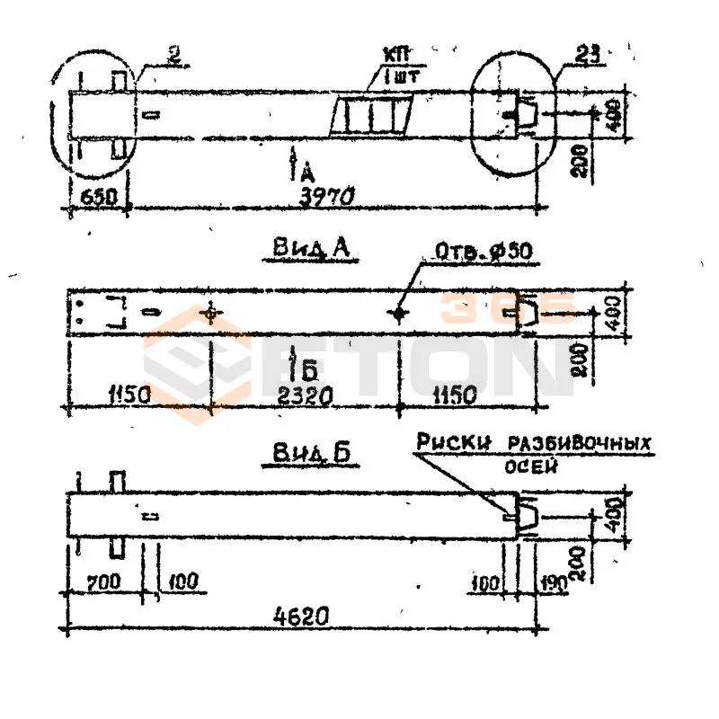 Колонны сечением 400х400 мм для зданий с высотами этажей 4,8 и 4,8 (6,0) м Серия 1.020.1-2с/89 1КВ 48-46-2 с