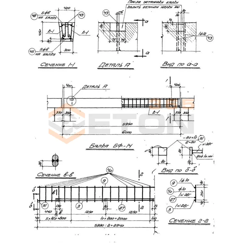 Балки фундаментные серия КЭ 01-15 ( КЭ 01-01 ) БФ 14