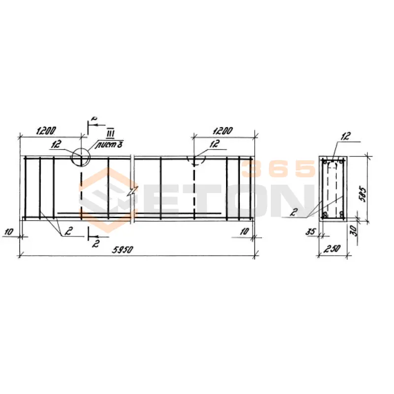 Перемычки брусковые ПБ серия 1.038.1-1 ( 1.138-10, ИИ 03-02, ГОСТ 948-84, 1.139-1 ) 7ПБ 60-52 л