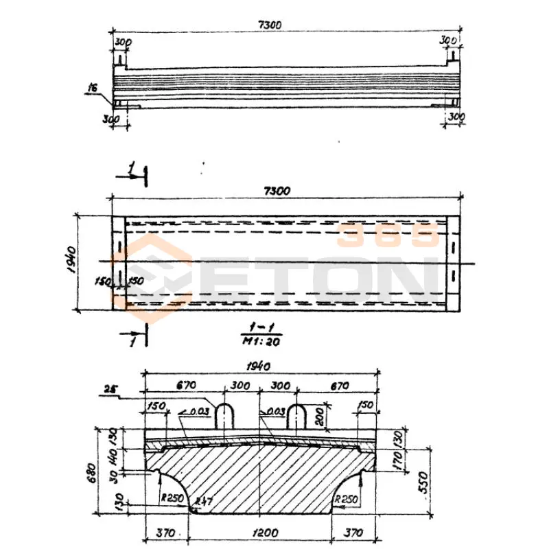 Балки внутренние пролетного строения с пониженной строительной высотой (плитные) Серия 3.501.1-146 БПД 73