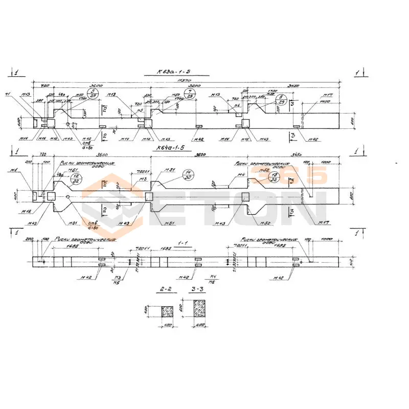 Колонны железобетонные для многоэтажных производственных зданий на высоту этажа 3,6 м Серия 1.420-12 вып. 1 К 63а-1-5