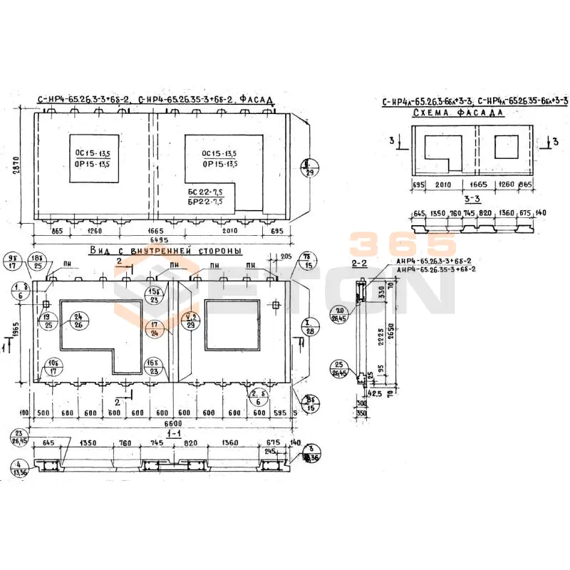 Панели наружных стен Серия 1.132.1-12с СНР 4-65-26-35-3+6б-2