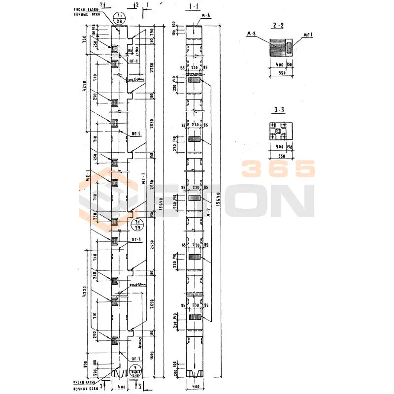 Колонны сечением 400х400 Серия ИИ 04-2 К6ВК 428(24)-25