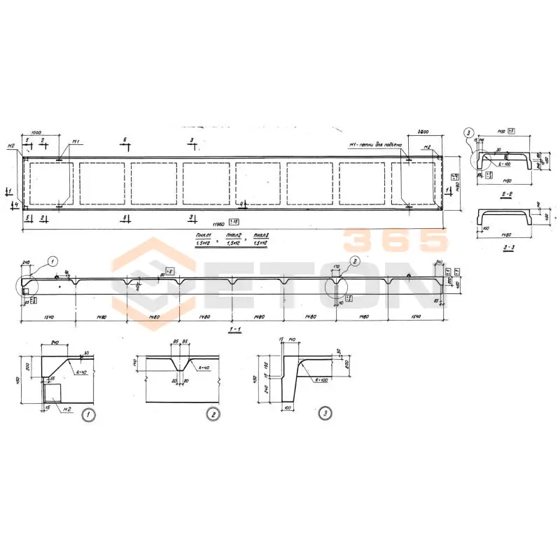 Плиты ребристые Серия ПК 01-99/62 ПНКЛ 3-1,5-12 (ПК 01-99/62)