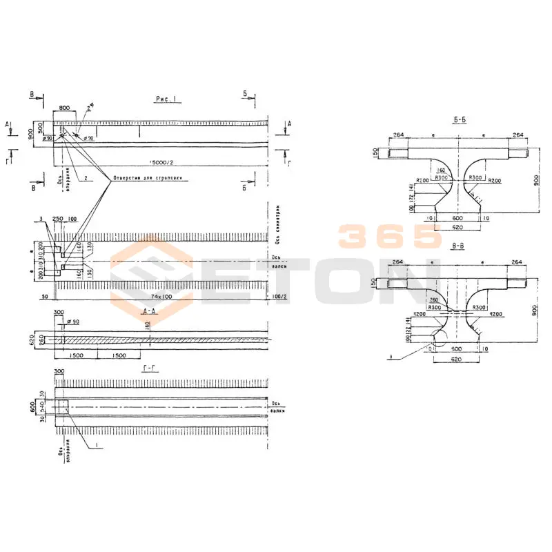 Балки пролетного строения Серия 3.503.1-81 длина 15000 мм Б 1500-180-90 ТвАII-5 б