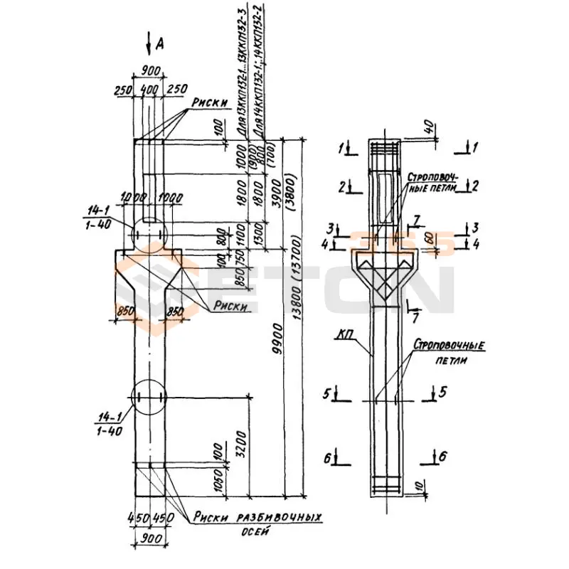 Колонны крановые с проходами Серия 1.424.1-6/89 13ККП 132-1,4