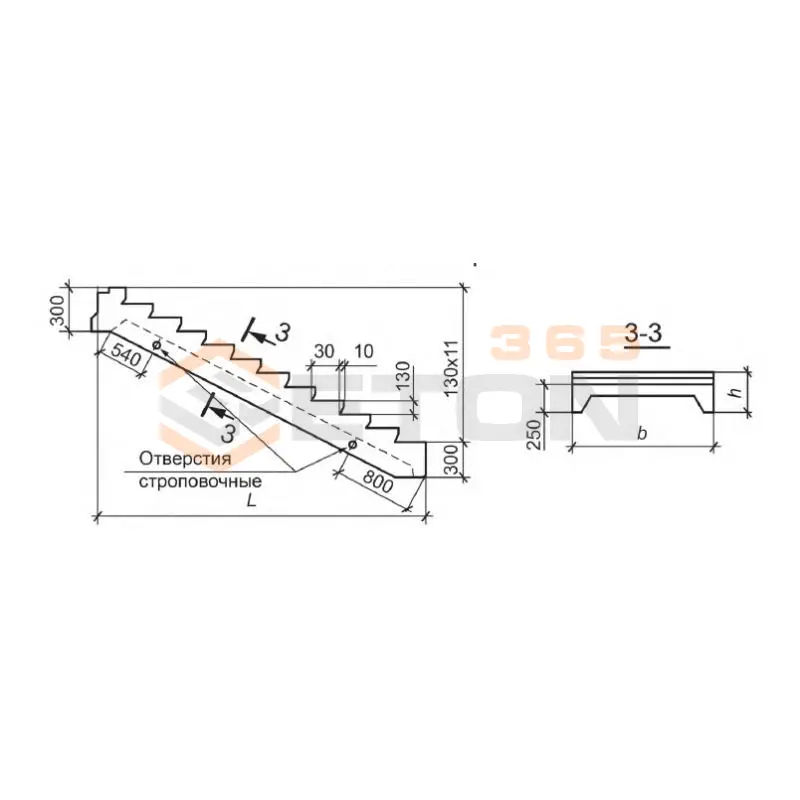 Лестничные марши ГОСТ 24155-2016 ЛМ 36-15 (ГОСТ 24155-2016)
