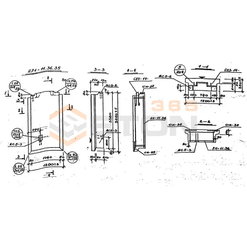 Панели наружных стен Серия 1.232 КЛ-2 НР 1-11-36-35 (1.232 КЛ-2)