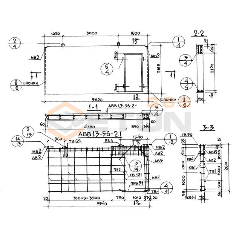 Панели внутренних продольных стен Серия 1.131-1 В 1,3-56-27-12-2,7