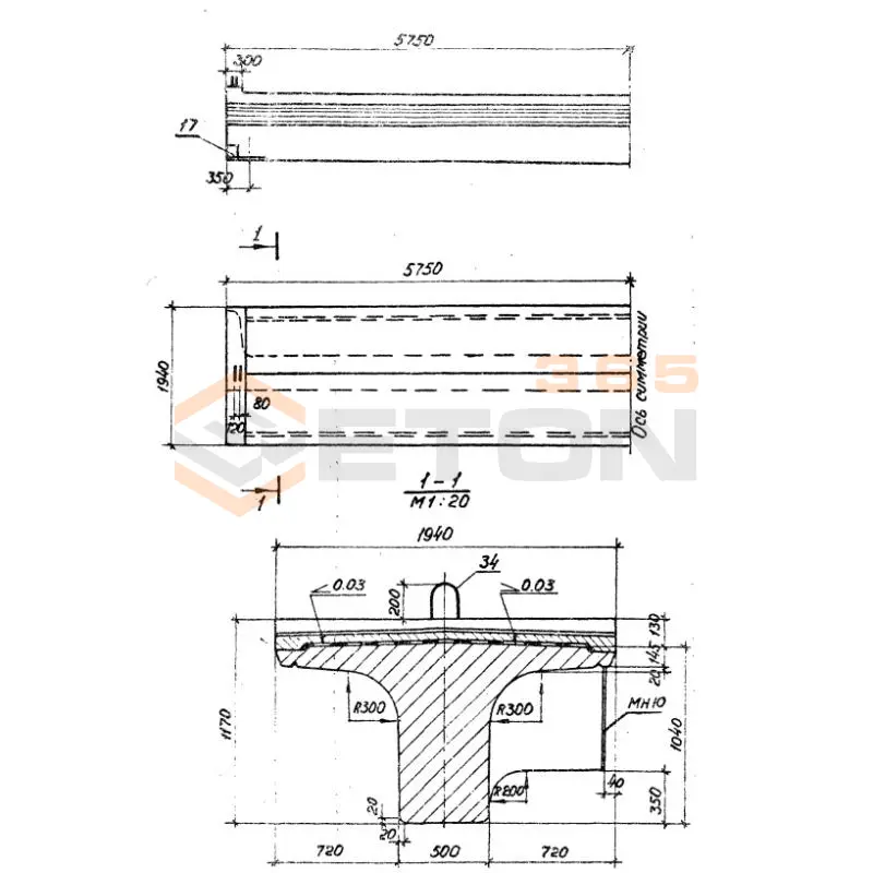 Балки внутренние ребристые пролетного строения Серия 3.501.1-146 БД 115 м