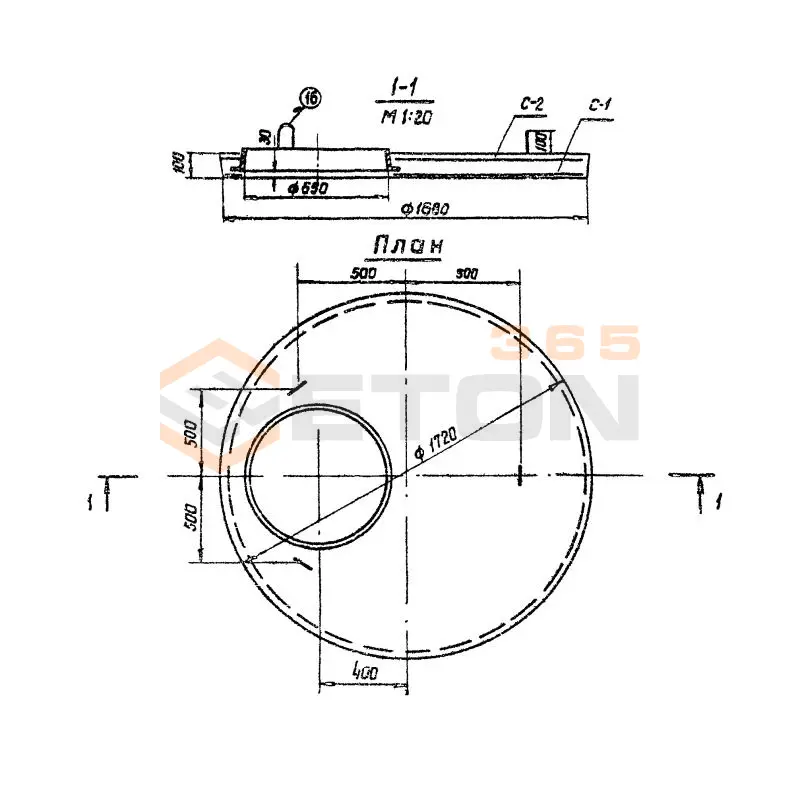 Плиты перекрытия колодцев Серия 3.820-9 ПП 15-1-1 б