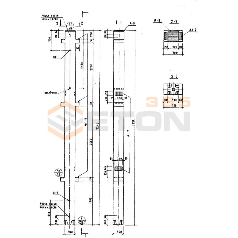 Колонны сечением 400х400 Серия ИИ 04-2 К3ВР 428(24)-25