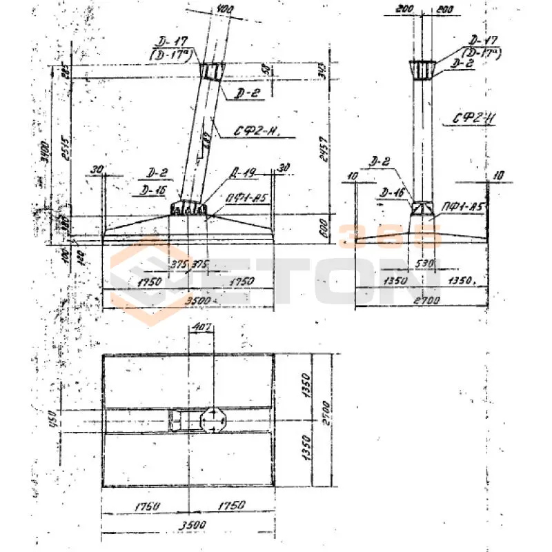 Фундаменты под анкерно-угловые опоры составные и составные со сварным и болтовым присоединением Серия 3.407-115 ФС 1 А5с