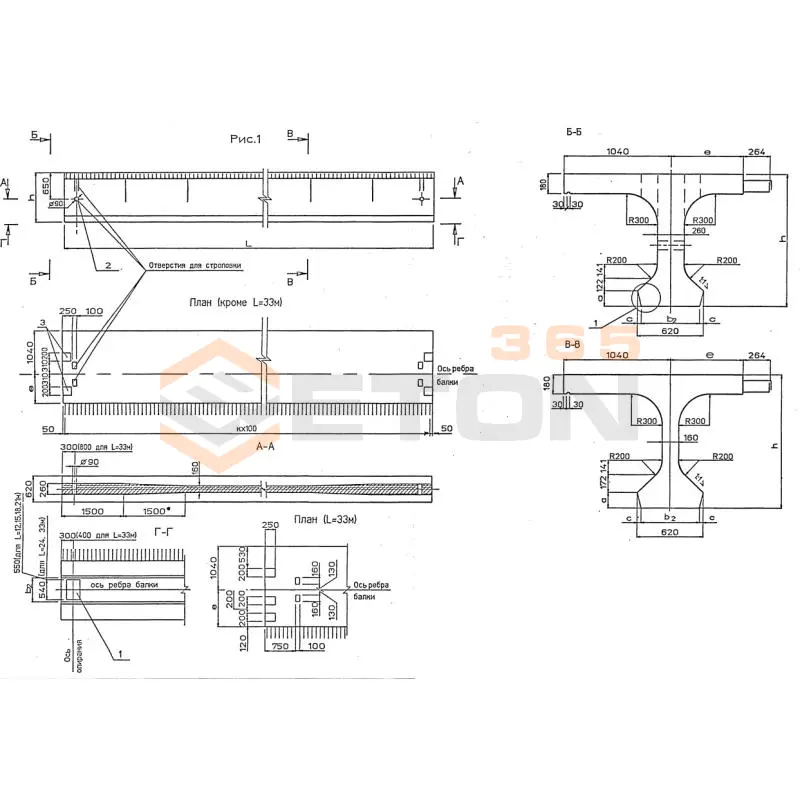 Балки пролетного строения Серия 3.503.1-81 длина 12000 мм Б 1200-174-90 ТвАIII-7 б