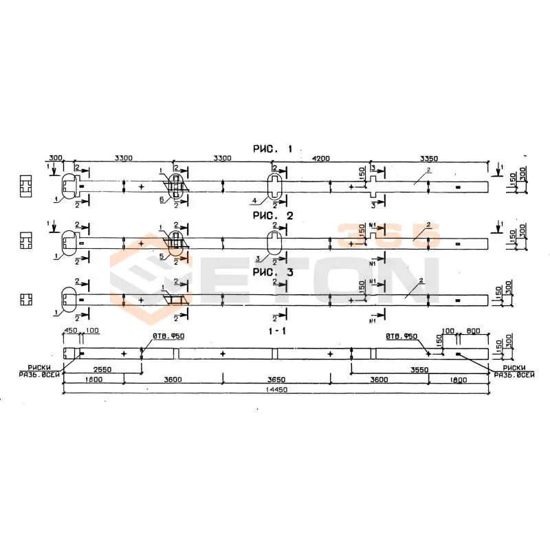 Колонны сечением 300х300 серия 1.020-1/87 ( 1.020.1-7, 1.020-1/83, ИИ 04-1, 1.020.1-3пв ) 4КО 3-33-42-32-1,1