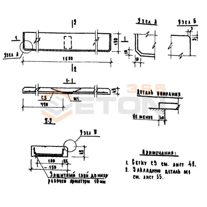 Плиты подоконные Серия 1.136-1 ЛО 16-15 (1.136-1)