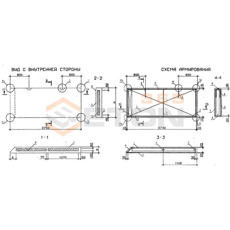 Панели стеновые трехслойные Серия 1.232.1-7 1ПСТ 27,5-9-3,0-2 л-1