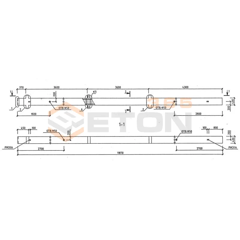 Колонны для зданий с высотой этажа 3,6 м серия 1.020-1/87 ( 1.020.1-7, 1.020-1/83, ИИ 04-1, 1.020.1-3пв ) 3КБД 4-36-4,6