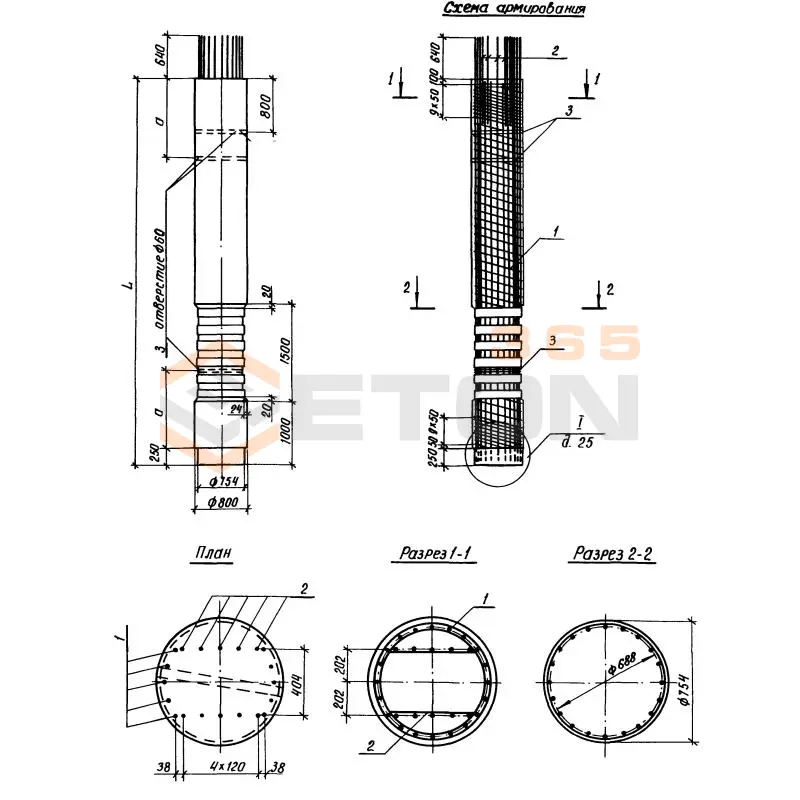 Блоки столбов верхние Серия 3.503.1-102 БСВ 8-80-2-2 а