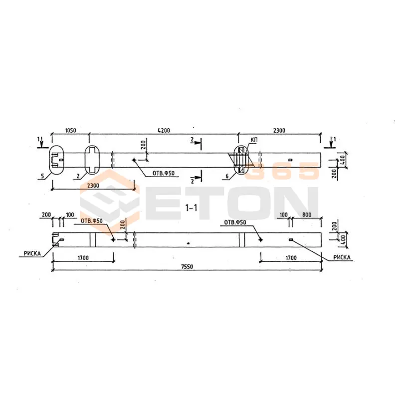 Колонны для зданий с высотой этажа 4,2 м серия 1.020-1/87 ( 1.020.1-7, 1.020-1/83, ИИ 04-1, 1.020.1-3пв ) 2КНО 42-20-3-25