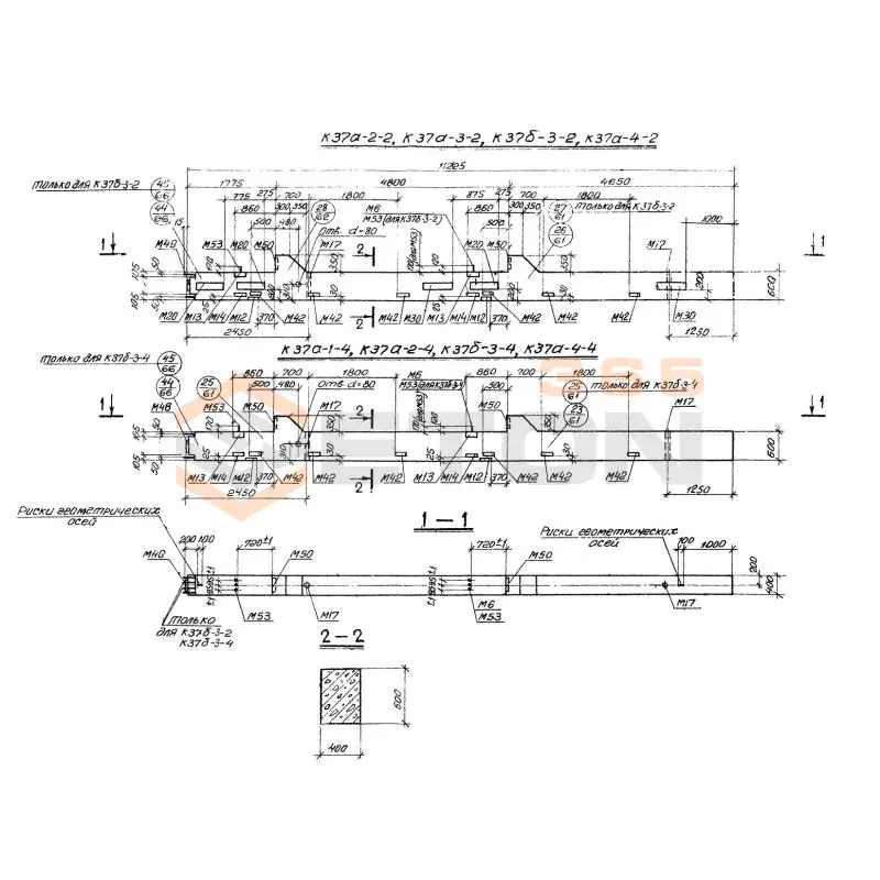 Колонны железобетонные для многоэтажных производственных зданий на высоту этажа 4,8 м Серия 1.420-12 вып. 2 К 37а-2-6
