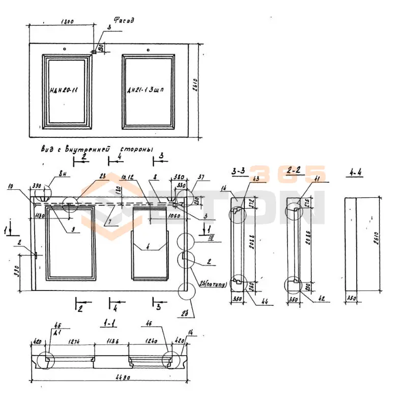 Панели наружных стен Серия 1.100.1-7 1НС 45-26-35-150 л
