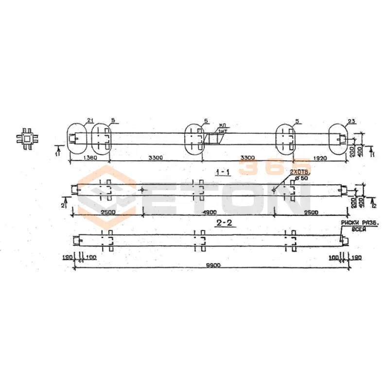 Колонны сечением 400х400 мм для зданий с высотами этажей 3,3 м Серия 1.020.1-2с/89 2КС 33-99-6 с