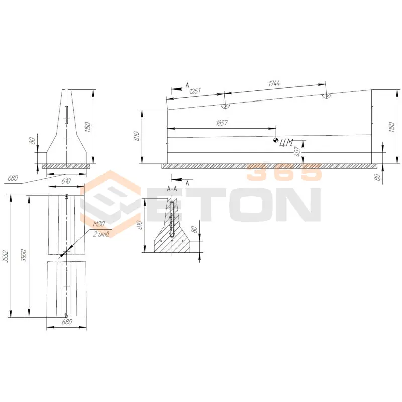 Блоки переходные парапетного двухстороннего ограждения ТУ 5899-002-61548960-2010 12ДД-ТУ 5899-002-61548960-2010/400-1,15-0,81(1,15-0,81) пвп