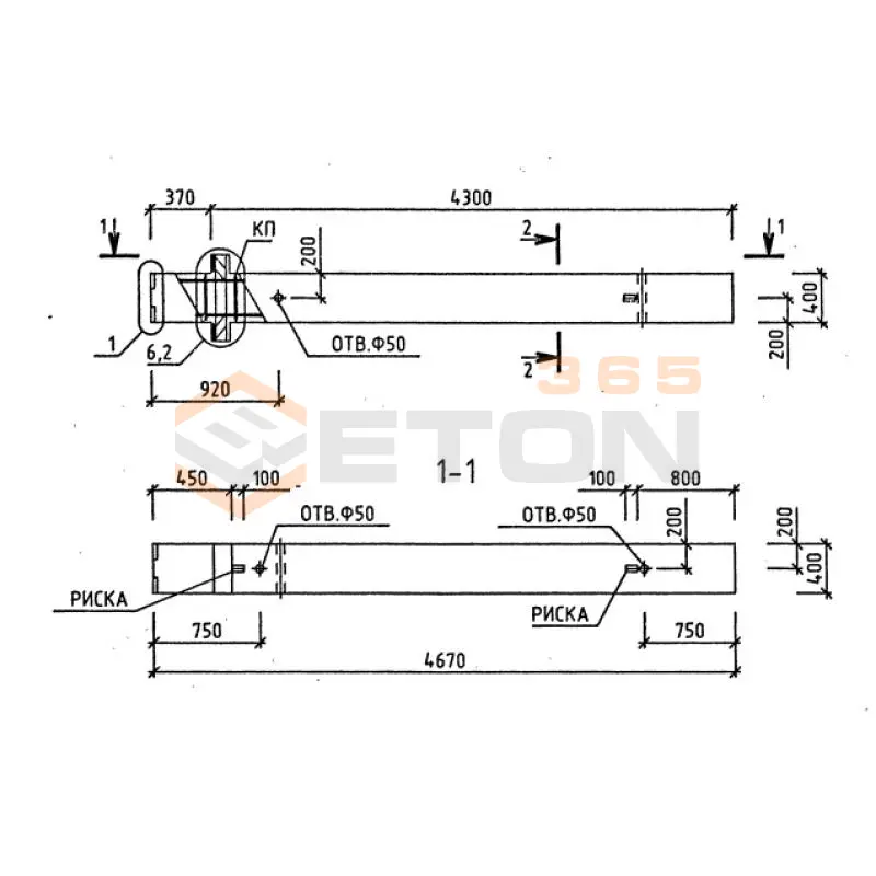 Колонны для зданий с высотой этажа 3,6 м серия 1.020-1/87 ( 1.020.1-7, 1.020-1/83, ИИ 04-1, 1.020.1-3пв ) 1КБД 36-2-22