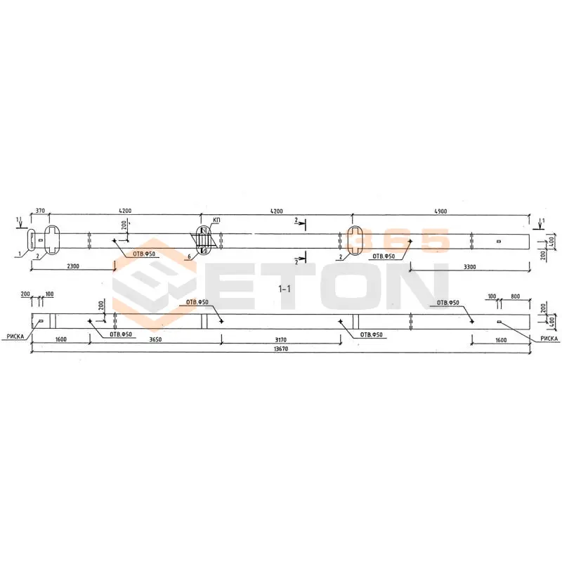 Колонны для зданий с высотой этажа 4,2 м серия 1.020-1/87 ( 1.020.1-7, 1.020-1/83, ИИ 04-1, 1.020.1-3пв ) 3КБО 42-3-25
