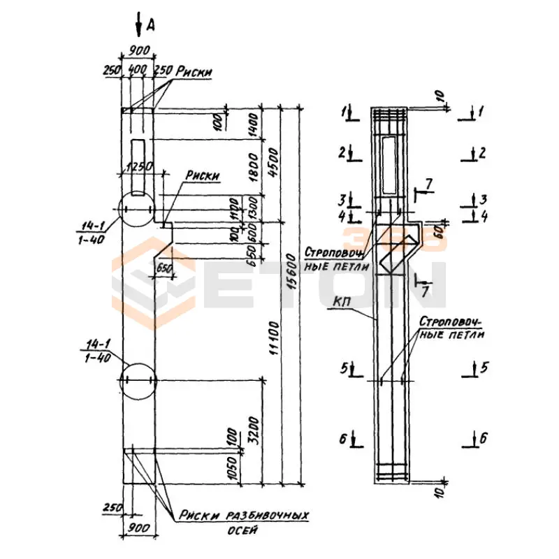 Колонны крановые с проходами Серия 1.424.1-6/89 7ККП 144-3,4
